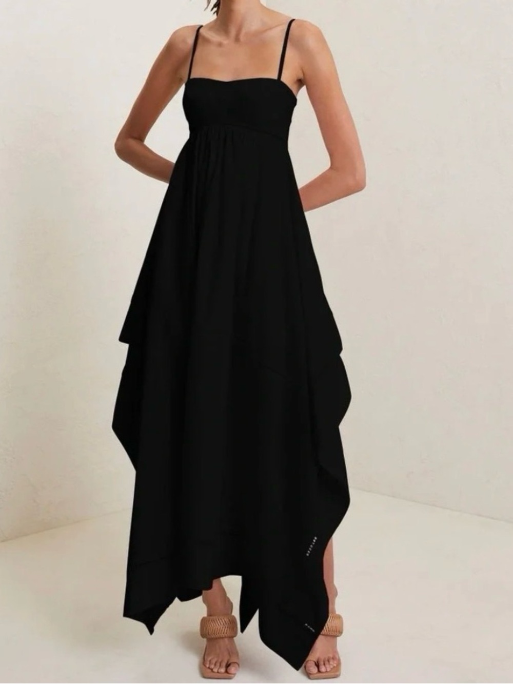 A.L.C. NWT Blanca Black Cotton Handkerchief Hem Sleeveless Maxi Dress Size 4